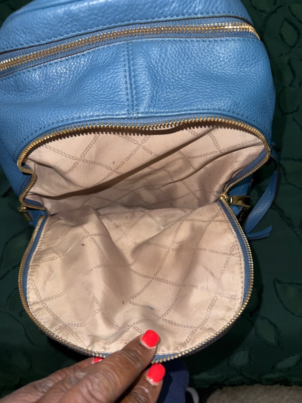 Michael Kors Sky Blue Pebbled Leather Backpack with Gold Hardware - Picture 6 of 7